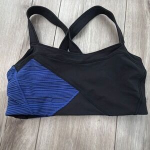 Lululemon Sports Bra Women's Size 6 Black Blue Striped Cross Back Medium Support